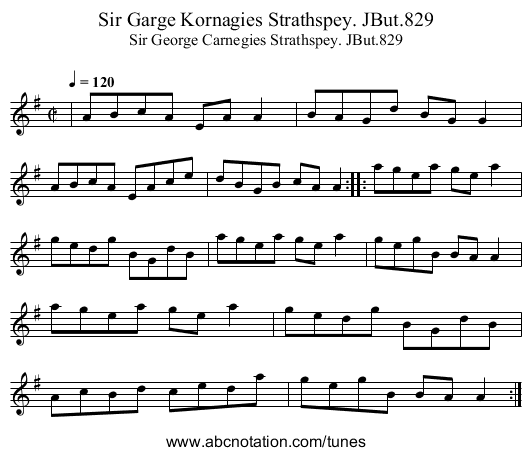 Sir Garge Kornagies Strathspey. JBut.829 - staff notation