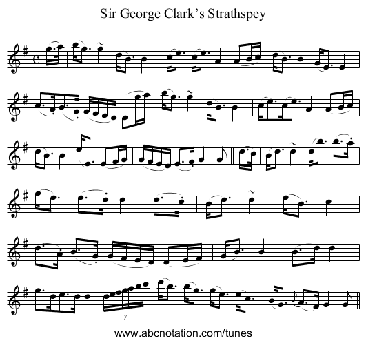 Sir George Clark’s Strathspey - staff notation