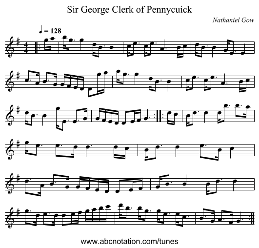Sir George Clerk of Pennycuick - staff notation