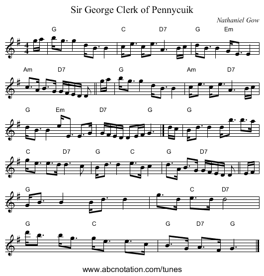 Sir George Clerk of Pennycuik - staff notation