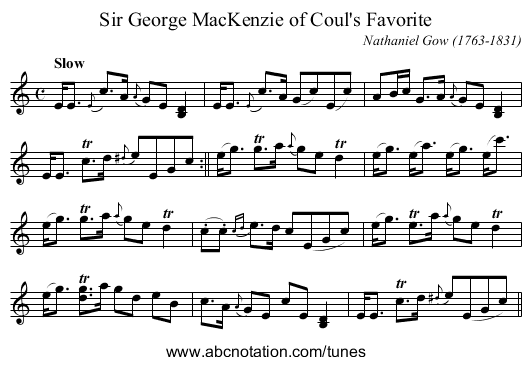 Sir George MacKenzie of Coul's Favorite - staff notation