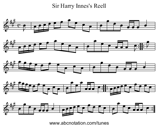 Sir Harry Innes's Reell - staff notation