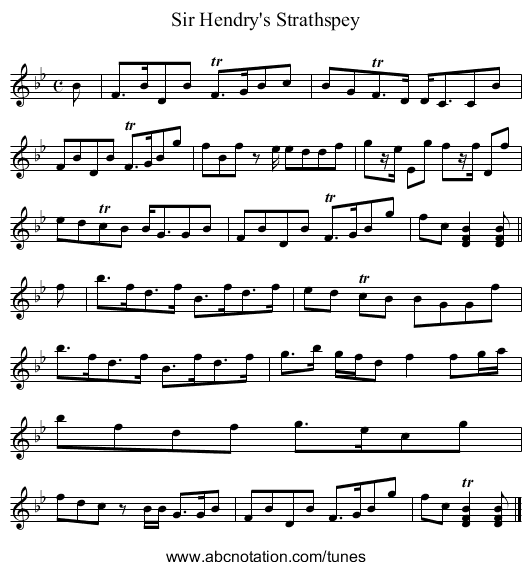 Sir Hendry's Strathspey - staff notation
