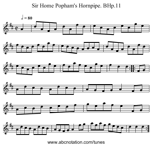 Sir Home Popham's Hornpipe. BHp.11 - staff notation
