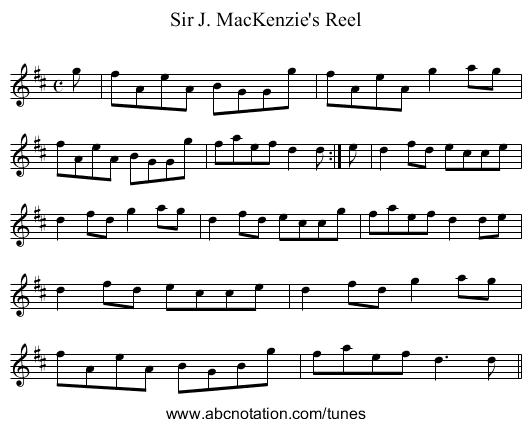 Sir J. MacKenzie's Reel - staff notation