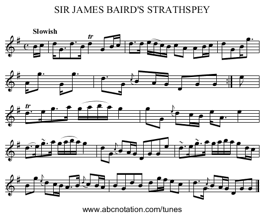 SIR JAMES BAIRD'S STRATHSPEY - staff notation