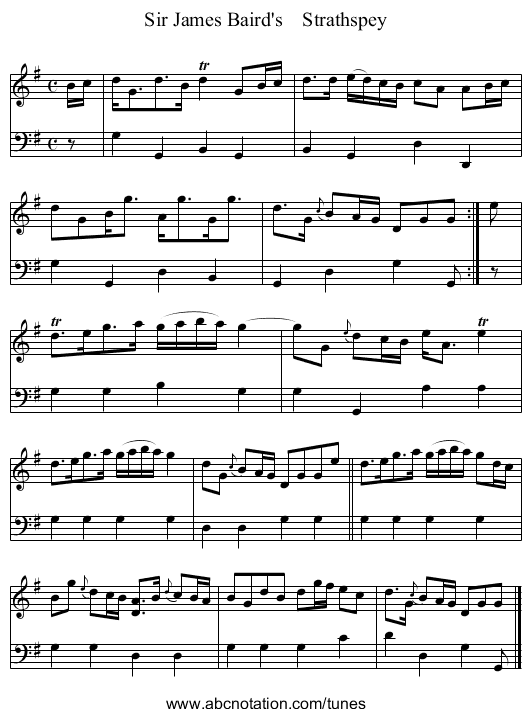Sir James Baird's    Strathspey - staff notation