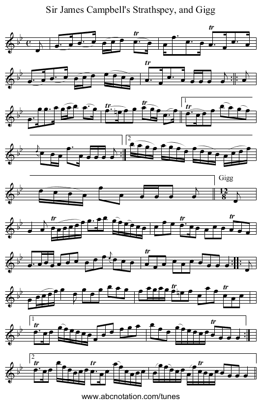 Sir James Campbell's Strathspey, and Gigg - staff notation