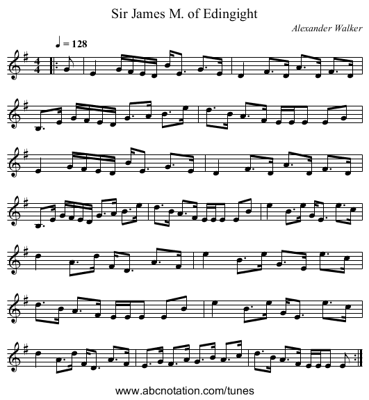 Sir James M. of Edingight - staff notation