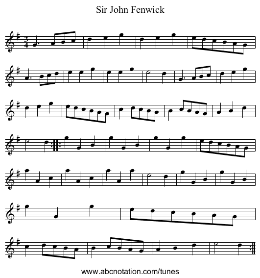 Sir John Fenwick - staff notation