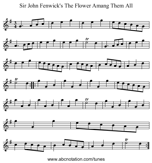Sir John Fenwick's The Flower Amang Them All - staff notation