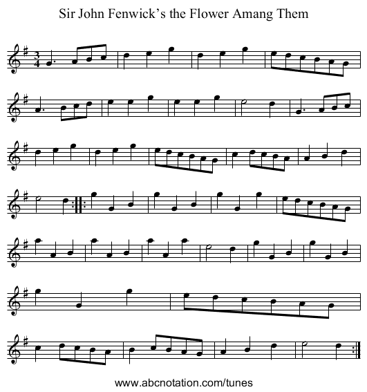 Sir John Fenwick’s the Flower Amang Them - staff notation
