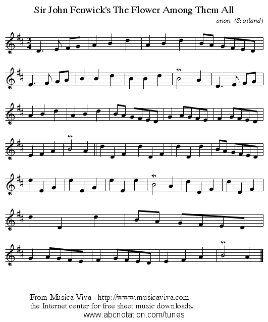Sir John Fenwick's The Flower Among Them All - staff notation