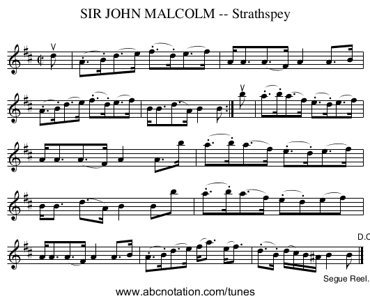 SIR JOHN MALCOLM -- Strathspey - staff notation