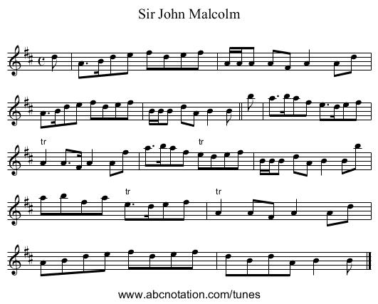 Sir John Malcolm - staff notation
