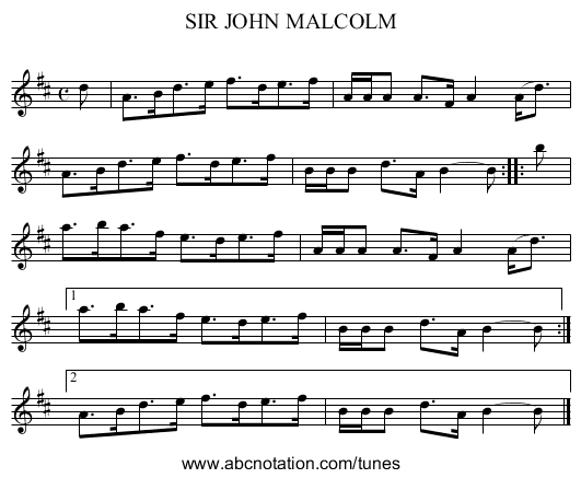 SIR JOHN MALCOLM - staff notation