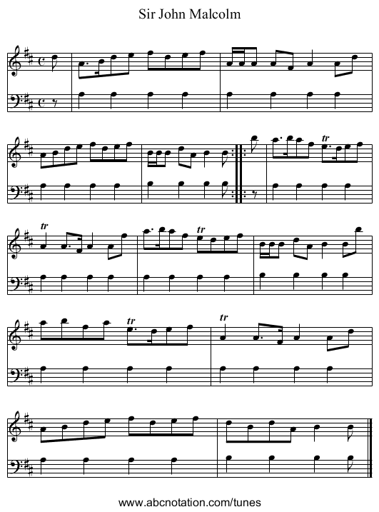 Sir John Malcolm - staff notation