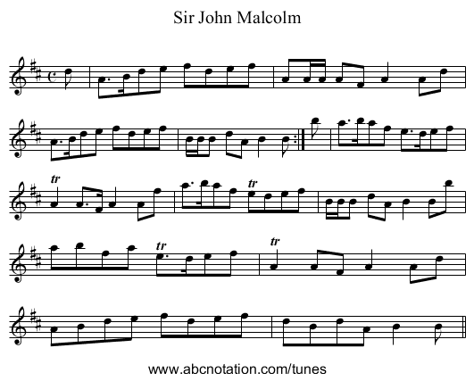 Sir John Malcolm - staff notation