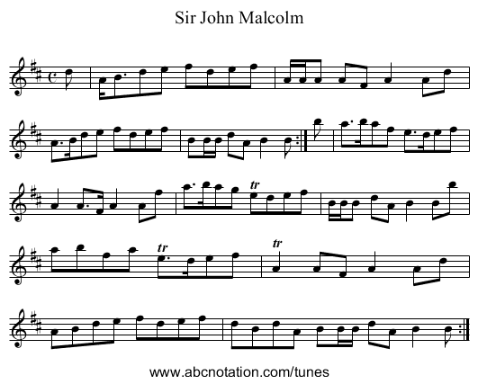 Sir John Malcolm - staff notation