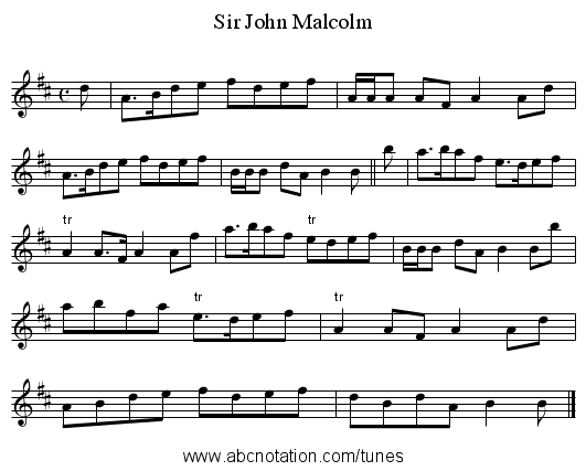 Sir John Malcolm - staff notation