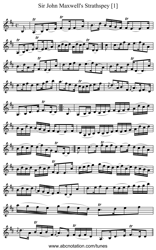 Sir John Maxwell's Strathspey [1] - staff notation