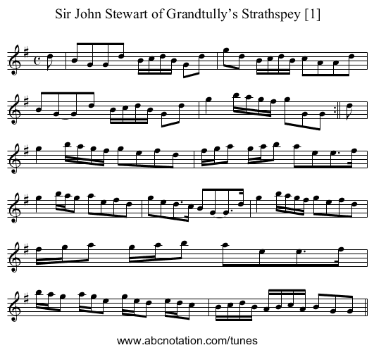 Sir John Stewart of Grandtully’s Strathspey [1] - staff notation