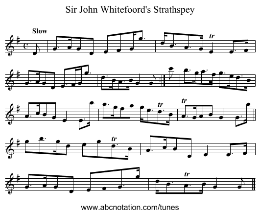 Sir John Whitefoord's Strathspey - staff notation