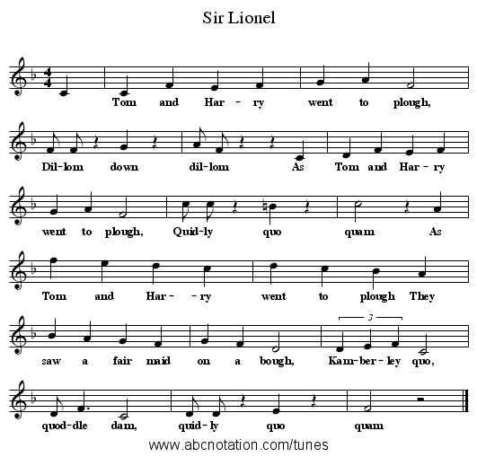 Sir Lionel - staff notation
