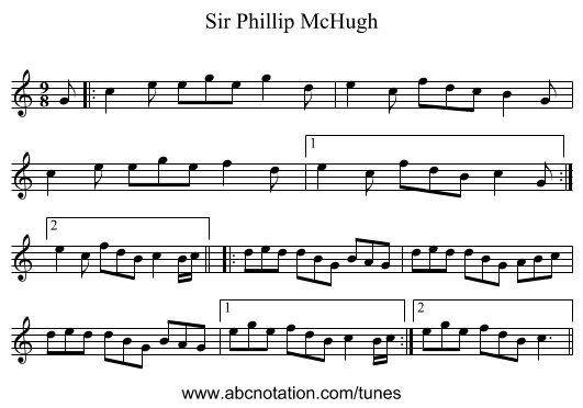 Sir Phillip McHugh - staff notation