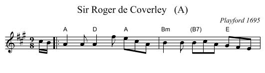Sir Roger de Coverley   (A) - staff notation