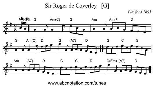 Sir Roger de Coverley   [G] - staff notation