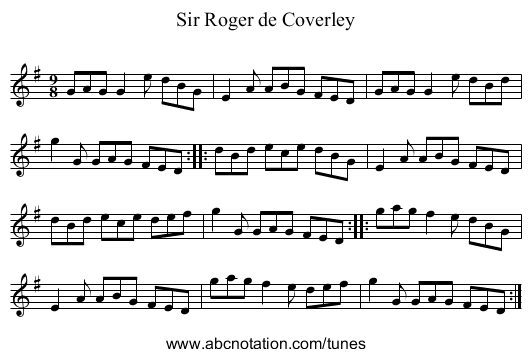 Sir Roger de Coverley - staff notation