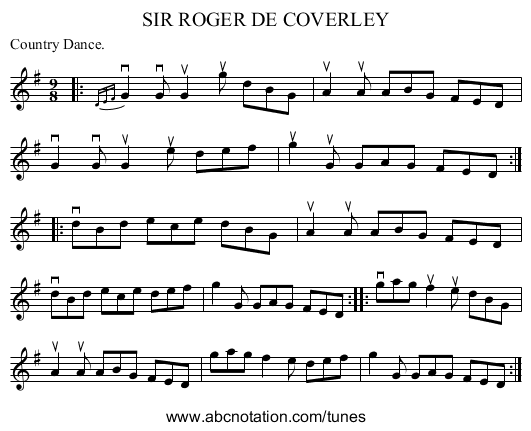 SIR ROGER DE COVERLEY - staff notation