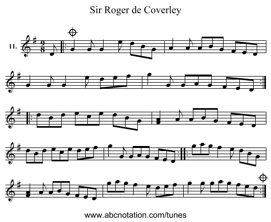 Sir Roger de Coverley - staff notation