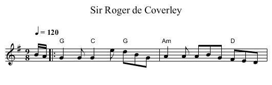 Sir Roger de Coverley - staff notation