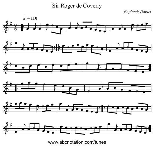Sir Roger de Coverly - staff notation