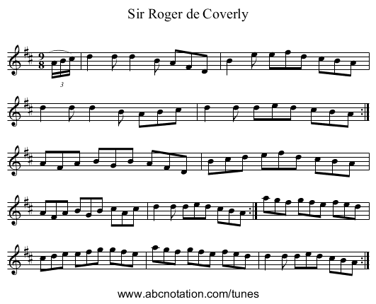 Sir Roger de Coverly - staff notation