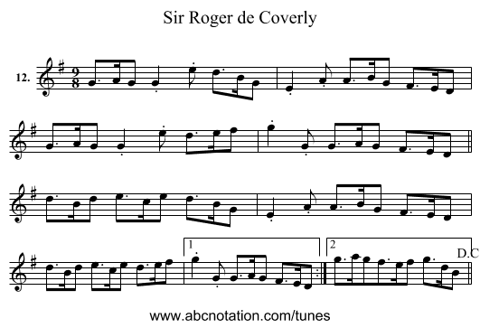 Sir Roger de Coverly - staff notation