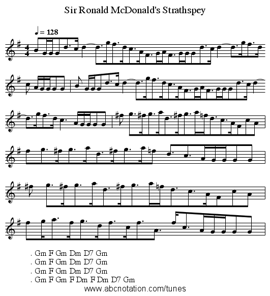 Sir Ronald McDonald's Strathspey - staff notation