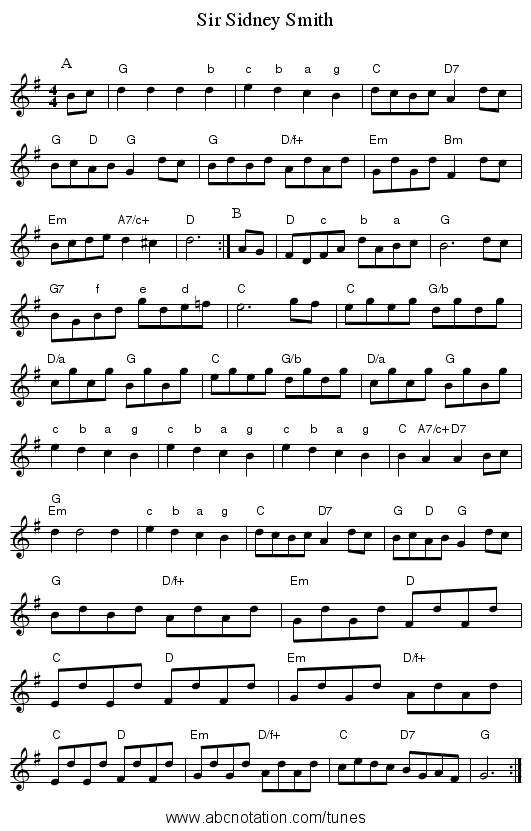 Sir Sidney Smith - staff notation