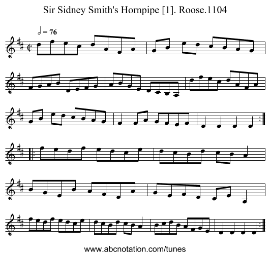 Sir Sidney Smith's Hornpipe [1]. Roose.1104 - staff notation