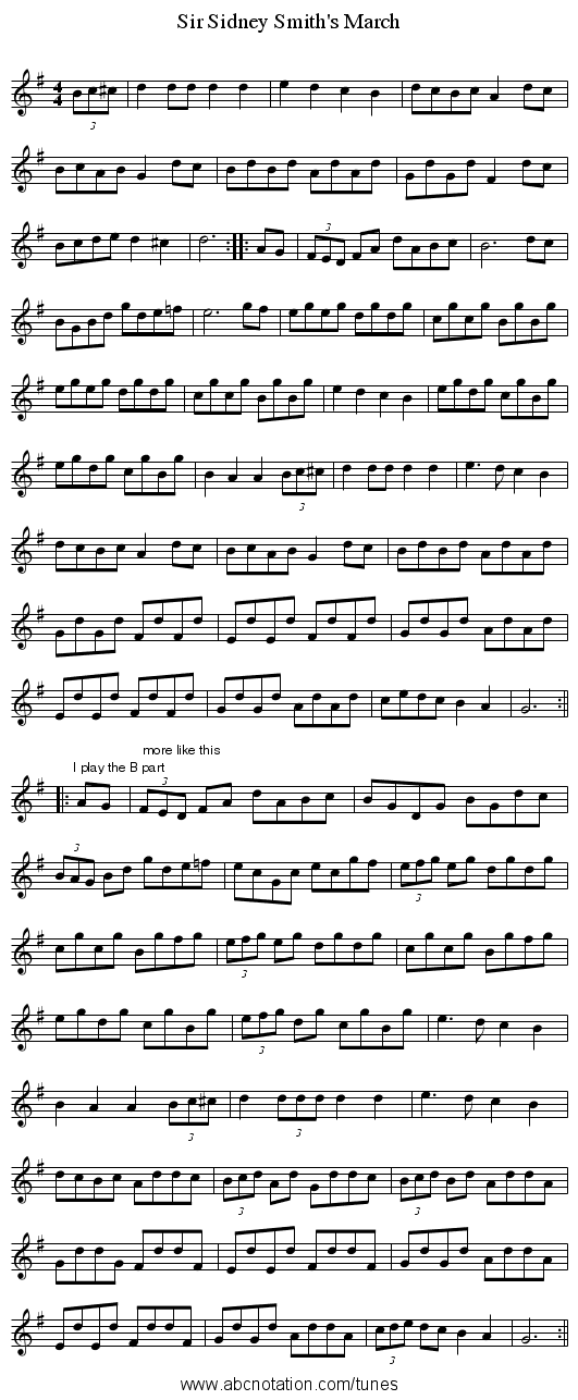 Sir Sidney Smith's March - staff notation