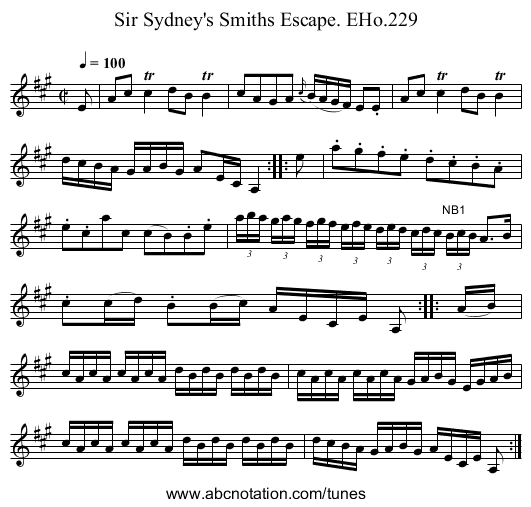 Sir Sydney's Smiths Escape. EHo.229 - staff notation