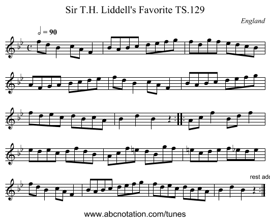 Sir T.H. Liddell's Favorite TS.129 - staff notation