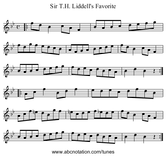Sir T.H. Liddell's Favorite - staff notation