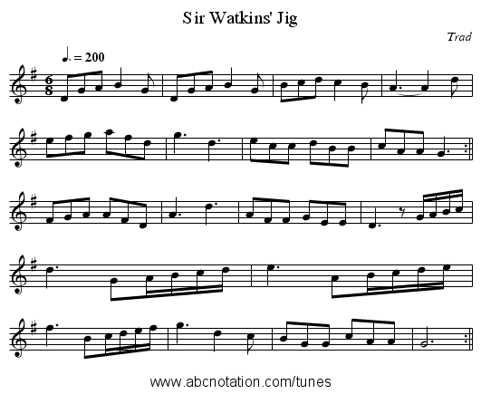 Sir Watkins' Jig - staff notation