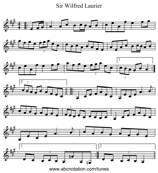 Sir Wilfred Laurier - staff notation