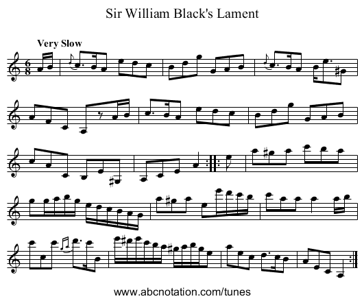 Sir William Black's Lament - staff notation