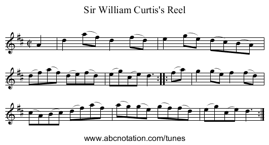 Sir William Curtis's Reel - staff notation