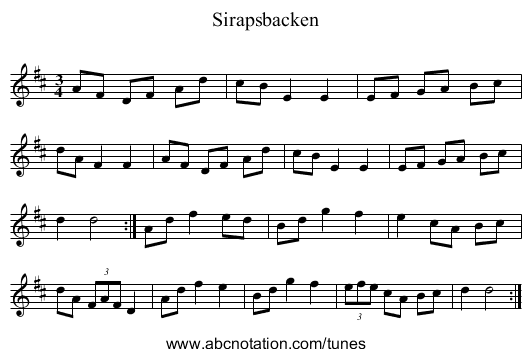 Sirapsbacken - staff notation